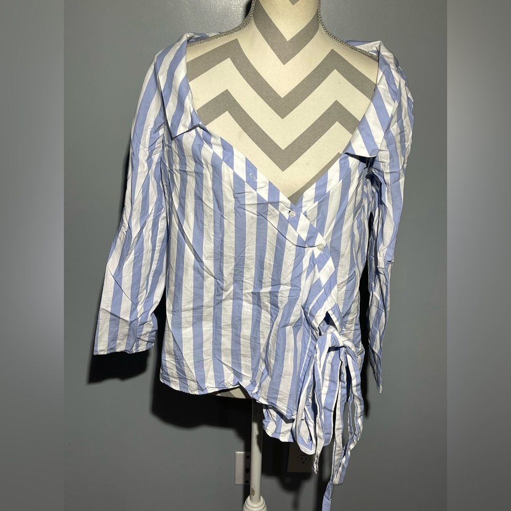 Zara Blue and White Striped Blouse